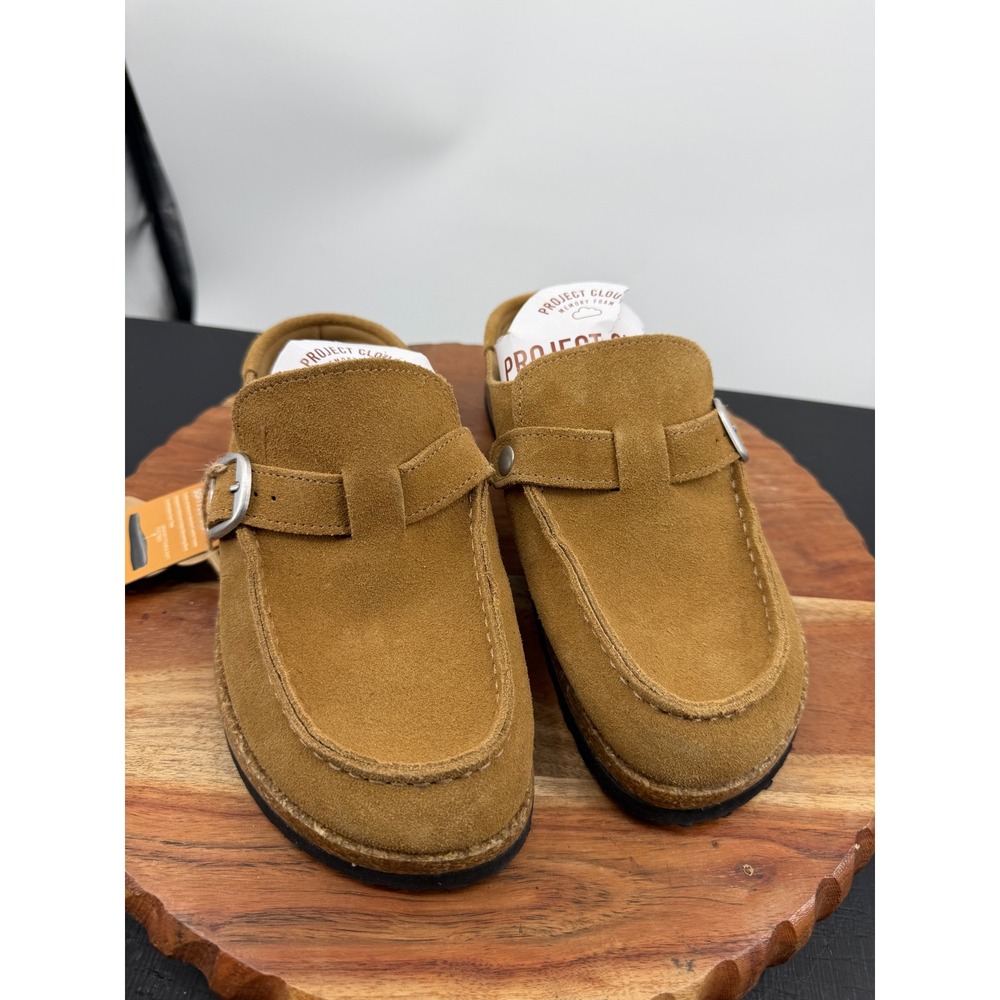 Project Cloud Suede Buckle Clog Mules Women 8 Tan Soft Footbed Moc Toe Slip On - Picture 2 of 6